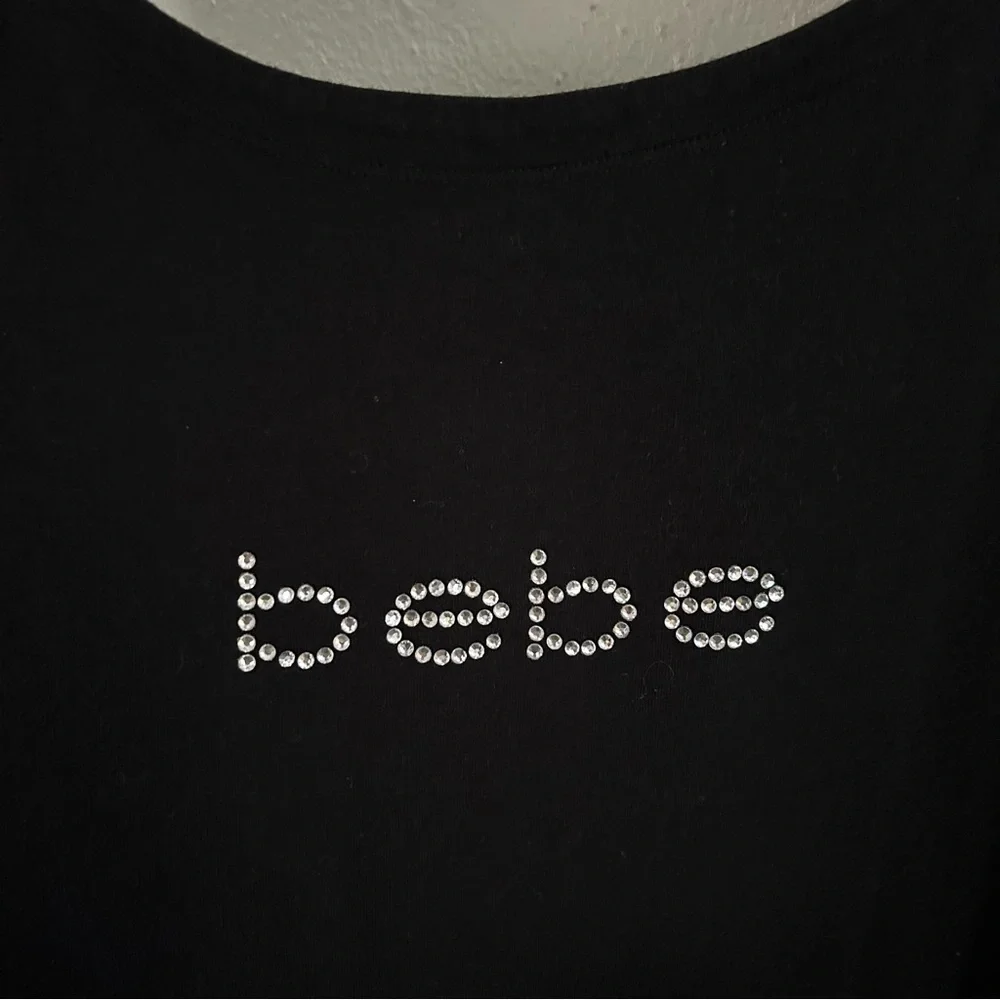 Bebe Black Silver Rhinestone Bling Spellout Logo Jumpsuit Size XS Y2K - Picture 4 of 10